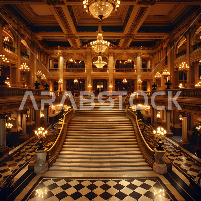 التصميم الحديث لسلم من الرخام داخل فندق فاخر، الديكورات الداخلية باللون الرمادي الفخم، فلل سكنية بتصاميم عصرية، مفهوم الفن المعماري الهندسي في السعودية، اكسسوارات وتحف وأثاث منزلي راقي