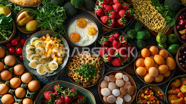 صورة لسفرة طعام، وجبة فطور بأطباق و أصناف متنوعة، وصفات و أطباق شهية، مأكولات و وجبات صحية، مطاعم عربية خليجية سعودية