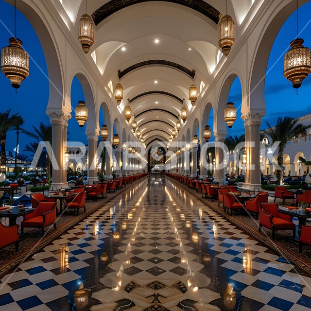 Modern and advanced designs, interior decoration of luxury hotels in the Kingdom of Saudi Arabia, reception halls in elegant colors, advanced design of modern facilities and buildings, luxury furniture for tourist places