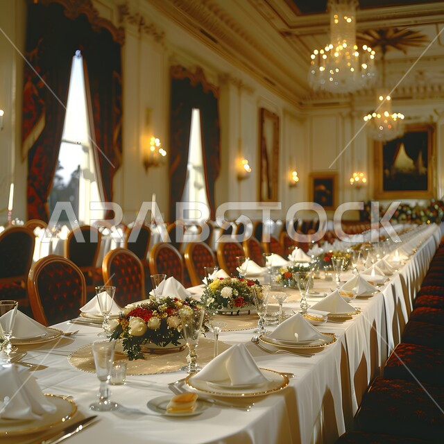 التصاميم الحديثة والمتطورة, الديكورات الداخلية للفنادق الفاخرة في المملكة العربية السعودية, طاولة طعام راقية, التصميم المتطور للمنشآت والمباني العصرية, الأثاث الفاخر للأماكن السياحية