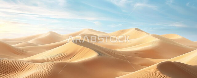  الرمال الذهبية اللامعة في النهار, امتداد الصحراء العربية لمساحات واسعة, تشكل التلال والكثبان الرملية, البيئة والتضاريس الجافة للصحاري الخليجية, الطبيعة الصحراوية في المملكة العربية السعودية, المرتفعات و التضاريس والقمم الجبلية في البراري