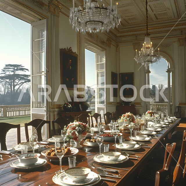 الفنون الهندسية في تصميم طاولة طعام ضخمة، استخدام الطراز الفني الانيق في الاثاث المنزلي، غرفة سفرة بتصاميم راقية، ديكورات منزلية داخلية حديثة لغرف الاكل، شقق وفلل سكنية في المملكة العربية السعودية، واجهات زجاجية كبيرة