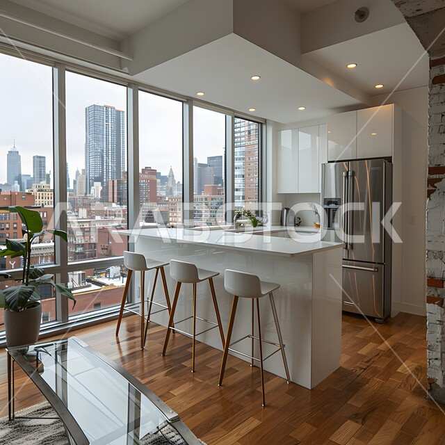 مطبخ بديكورات داخلية فاخرة، فنون الهندسة المعمارية المتميزة الحديثة، شقق وفلل سكنية في السعودية، استخدام الطراز الفني العصري في الأثاث المنزلي