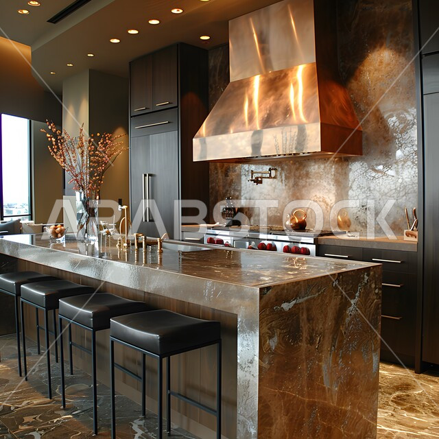 استخدام الطراز الفني العصري في الأثاث المنزلي ,مطبخ بديكورات داخلية فاخرة، فنون الهندسة المعمارية المتميزة الحديثة، شقق وفلل سكنية في السعودية