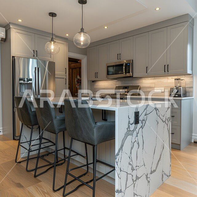 استخدام الطراز الفني العصري في الأثاث المنزلي ,مطبخ بديكورات داخلية فاخرة، فنون الهندسة المعمارية المتميزة الحديثة، شقق وفلل سكنية في السعودية