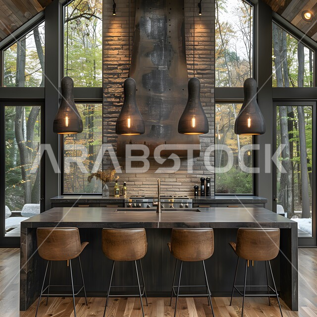 استخدام الطراز الفني العصري في الأثاث المنزلي ,مطبخ بديكورات داخلية فاخرة، فنون الهندسة المعمارية المتميزة الحديثة، شقق وفلل سكنية في السعودية