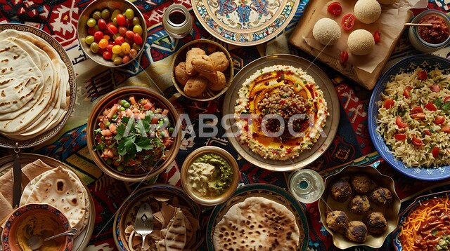 تزيين الطعام بأساليب فنية، مأكولات وأطباق شعبية تقليدية، المقبلات النباتية الباردة اللذيذة، طبق من كريم الحمص اللذيذ المزين بالتوابل والخضراوات،  وصفات طعام شرقية عربية سعودية، فطور عربي تقليدي