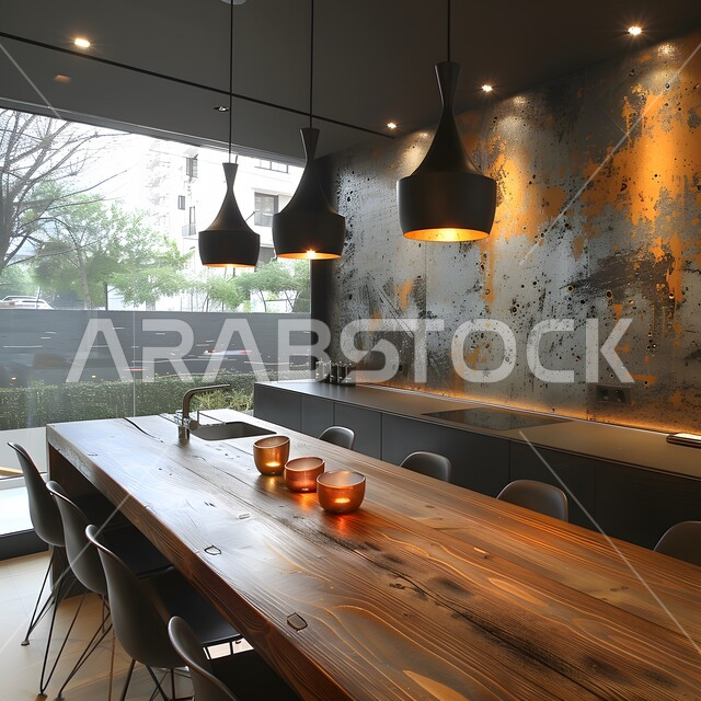 فنون الهندسة المعمارية المتميزة الحديثة, استخدام الطراز الفني العصري في الأثاث المنزلي ,مطبخ بديكورات داخلية فاخرة، شقق وفلل سكنية في السعودية