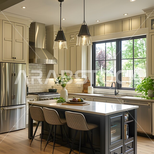 فنون الهندسة المعمارية المتميزة الحديثة, استخدام الطراز الفني العصري في الأثاث المنزلي ,مطبخ بديكورات داخلية فاخرة، شقق وفلل سكنية في السعودية