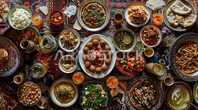 طبق من اقراص الفلافل اللذيذ مع الخضروات والحمص، حبات الفلافل الطازجة، وجبة الفطور الصباحي، مأكولات عربية شرقية