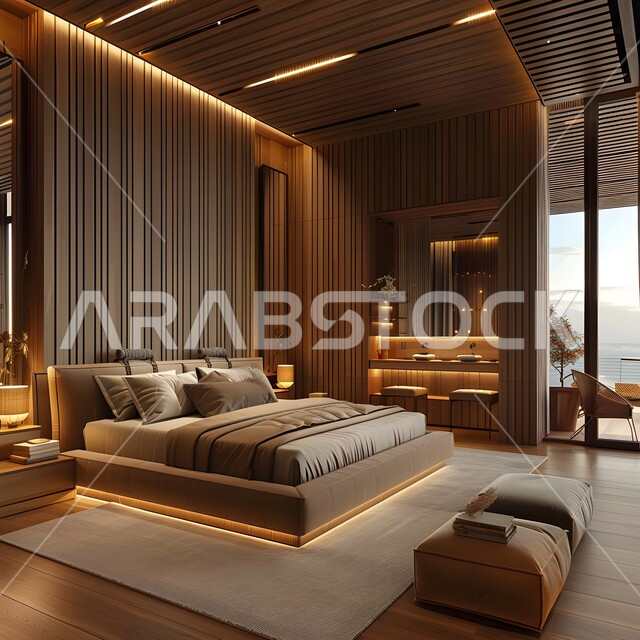 غرفة نوم في شقة سكنية بتصاميم عصرية و جذابة، أثاث منزلي راقي وفاخر، شقق سكنية سياحية راقية، فنادق ومنتجعات فاخرة
