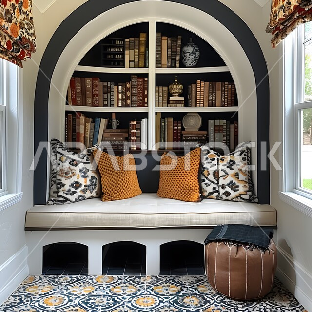 أماكن هادئة للمطالعة والقراءة, تصاميم عصرية حديثة للمكتبات في السعودية، تجهيزات مكتبية حديثة وأثاث أنيق ومريح، رفوف ممتلئة بالكتب والقصص والمجلدات المرتبة
