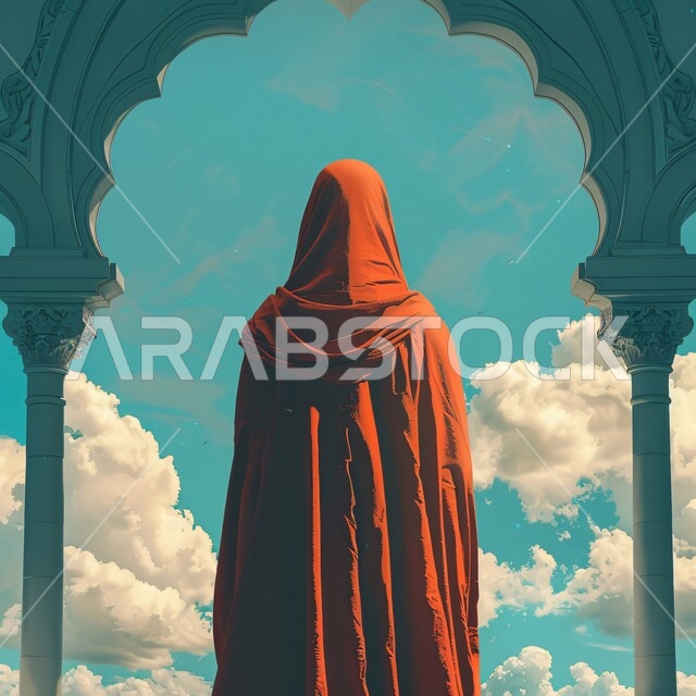 مفهوم الأناقة والأنوثة والشياكة، أزياء محجبات عصريه حديثه، الاهتمام بالمظهر الخارجي، صورة من الخلف لامرأة عربية خليجية سعودية محجبة