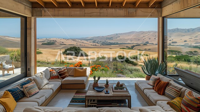 منتزهات ومنتجعات حديثة على الطراز المعاصر، شاليهات وأماكن سياحية ترفيهية خاصة، ديكورات وتصاميم عصرية فاخرة لغرف الجلوس في المملكة العربية السعودية خلفية طبيعية