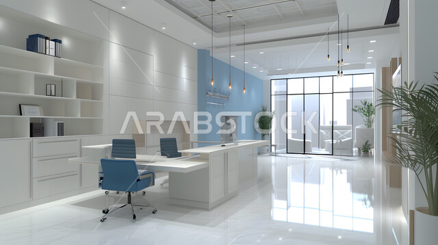 تصميم عصري حديث لمكاتب الشركات السعودية، غرف مكتبية بتصاميم داخلية وديكورات راقية مع اثاث فاخر ومريح، الفن الهندسي المعماري المتطور، مكتب عمل بواجهه زجاجية كبيرة