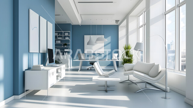 تصميم عصري حديث لمكاتب الشركات السعودية، غرف مكتبية بتصاميم داخلية وديكورات راقية مع اثاث فاخر ومريح، الفن الهندسي المعماري المتطور، مكتب عمل بواجهه زجاجية كبيرة