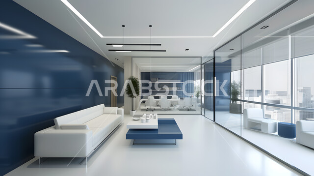 Companies and offices with modern interior designs and high-end decorations, the concept of architectural engineering art, modern contemporary design for waiting and reception rooms, antiques, accessories and luxury furniture