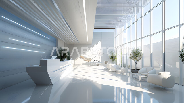 شركات ومكاتب بتصاميم داخلية و ديكورات راقية حديثة، مفهوم الفن الهندسي المعماري، تصميم عصري حديث لغرف الانتظار و الاستقبال، تحف واكسسوارات وأثاث فاخر