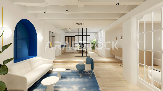 شركات ومكاتب بتصاميم داخلية و ديكورات راقية حديثة، مفهوم الفن الهندسي المعماري، تصميم عصري حديث لغرف الانتظار و الاستقبال، تحف واكسسوارات وأثاث فاخر