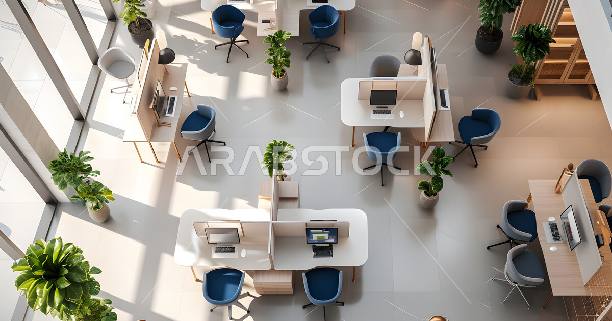 Top view of interior office space, modern contemporary designs for ...