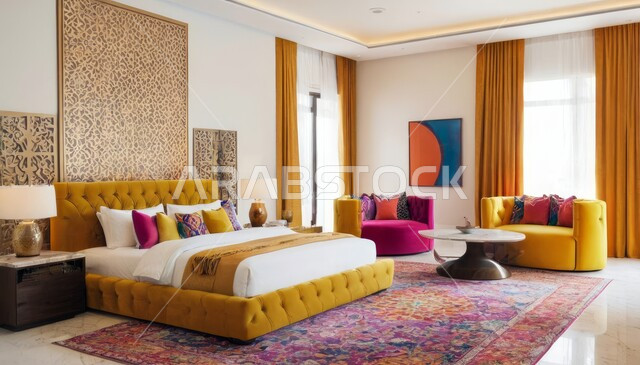 غرفة نوم بتصميم عصري فاخر، شقق وفلل سكنية، تصاميم وديكورات حديثة، غرفة نوم راقية، أثاث منزلي انيق، ديكور منزلي داخلي، فنادق ومنتجعات فاخرة