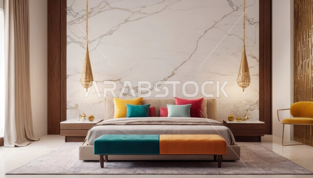 Luxury bedroom, modern designs and decorations, residential apartments and villas, bedroom with a luxurious modern design, elegant home furniture, interior home decoration, luxury hotels and resorts