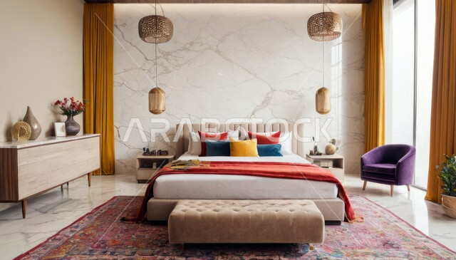 Luxury bedroom, modern designs and decorations, residential apartments and villas, bedroom with a luxurious modern design, elegant home furniture, interior home decoration, luxury hotels and resorts