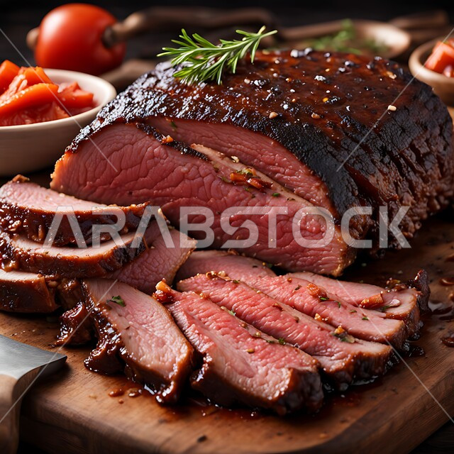 قطعة من اللحم البقري  الطازج المقطعة مع التوابل والأعشاب والفلفل الحار، لحوم الضأن الحمراء المتبلة، المواد الغذائية والمنتجات الصحية