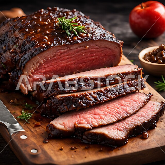 قطعة من اللحم البقري  الطازج المقطعة مع التوابل والأعشاب والفلفل الحار، لحوم الضأن الحمراء المتبلة، المواد الغذائية والمنتجات الصحية