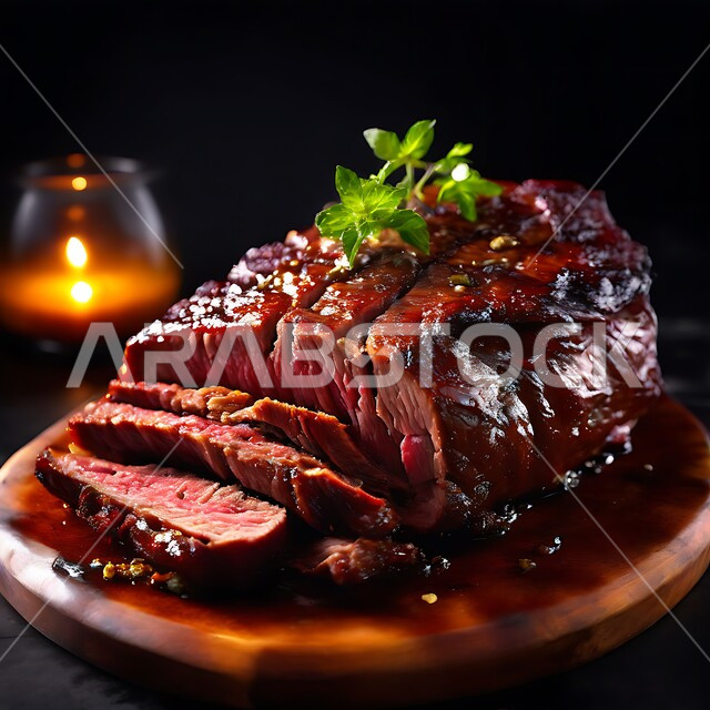  لحوم الضأن الحمراء المتبلة، قطعة من اللحم البقري  الطازج المقطعة مع التوابل والأعشاب والفلفل الحار، المواد الغذائية والمنتجات الصحية