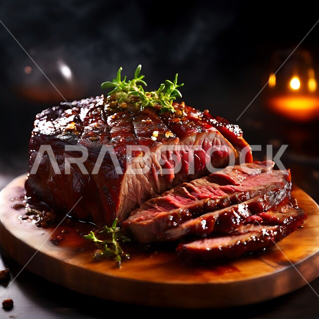  لحوم الضأن الحمراء المتبلة، قطعة من اللحم البقري  الطازج المقطعة مع التوابل والأعشاب والفلفل الحار، المواد الغذائية والمنتجات الصحية