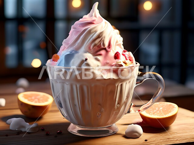 حلويات صيفية باردة، طبق من ايس كريم الفانيليا مع حبات الكرز، مثلجات بنكهات منعشة، الأساليب الفنية في تقديم الطعام، مأكولات ذات سعرات حراية عالية