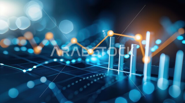 متابعة مخطط الرسم البياني للنمو الاقتصادي، التداول في سوق الاوراق المالية، مراقبة الاقتصاد والمعلومات المالية، الاستثمار المالي ،خلفية الرسم البياني للسوق المالي، صعود ونزول البورصة المالية, استخدام التقنيات الحديثة والتكنولوجية في مجال المال والأعمال