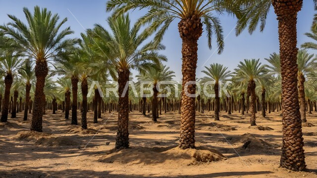 أشجار النخيل في الأراضي والحقول الزراعية, التراث الزراعي في المملكة العربية السعودية, مزراع نخيل التمر, محميات طبيعية خضراء, موسم حصاد التمور, محاصيل ومنتجات محلية وطنية