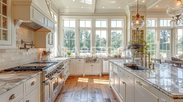 أثاث منزلي حديث بلمسة ريفية هادئة، تصميم داخلي أنيق لمطبخ على الطراز الريفي، تصميمات وديكورات بسيطة، مطابخ عصرية متميزة