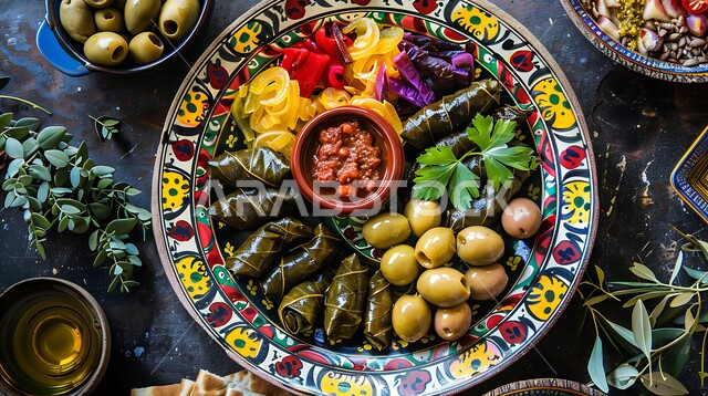 صورة مقربة لطبق مقبلات مشكلة, اكلات عربية و شعبية وصفات لذيذة وجبات شهية  مطاعم شرقية