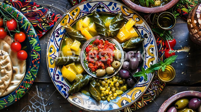 صورة مقربة لطبق مقبلات مشكلة, اكلات عربية و شعبية وصفات لذيذة وجبات شهية  مطاعم شرقية