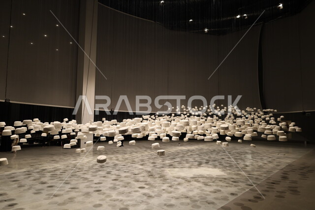  قاعة الحجاج الممتلئة بالقبعات البيضاء المعلقة بالسقف، متحف بينالي للفنون الإسلامية في جدة بالمملكة العربية السعودية, وجهات جذب واستقطاب السياح والزوار للتعرف على تاريخ الأراضي المقدسة، المعالم الثقافية المشهورة، التحف والمقتنيات الدينية الأثرية المميزة 