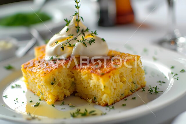 المأكولات و الأطعمة الشهية، فنون تقديم الطعام في مطاعم المملكة العربية السعودية، أطباق عربية شرقية مشهورة, خبز الذرة اللذيذ مع زينة الثوم المعمر والزبدة الكريمية