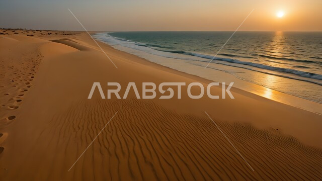 Attracting tourists from all over the world, natural scenery on the beaches, sunset view on the beach in Saudi Arabia, famous coastal tourist places