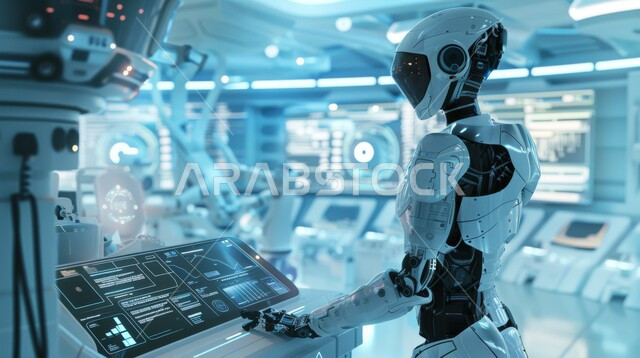 التطور التكنولوجي على كوكب الأرض، استبدال القوة العاملة البشرية بالروبوتات، تصاميم ثلاثية الأبعاد للروبوت المستقبلي، رؤية مستقبلية سعودية 2030، صورة مقربة لرجل آلي متطور ذكي, تحقيق الثورة الصناعية، الابتكار والعلوم وتكنولوجيا الذكاء الاصطناعي