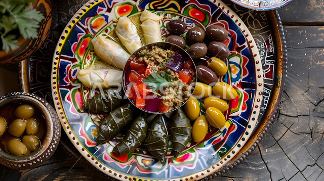 Breakfast with diverse and nutritious dishes, recipes with distinctive flavors, delicious varieties and appetizers, serving different foods in restaurants in the Kingdom of Saudi Arabia, decorating food in artistic ways, a close-up of a table of delicious traditional popular foods