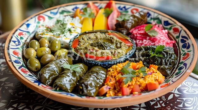 وصفات ذات نكهات مميزة، الأصناف والمقبلات اللذيذة، صورة مقربة لسفرة من المأكولات الشعبية التقليدية الشهية، وجبة الفطور ذات الأطباق المتنوعة والمغذية، تقديم الأطعمة المختلفة في مطاعم المملكة العربية السعودية، تزيين الطعام بأساليب فنية