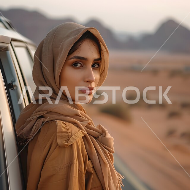 ملابس محجبات عصرية راقية، الاناقة والاهتمام بالمظهر الخارجي، صورة مقربة لشابة عربية خليجية سعودية محجبة مبتسمة تنظر الى الكاميرا بايماءات السرور والسعادة، مفهوم الانوثة والنعومة، تعابير الجدية والثقة بالنفس