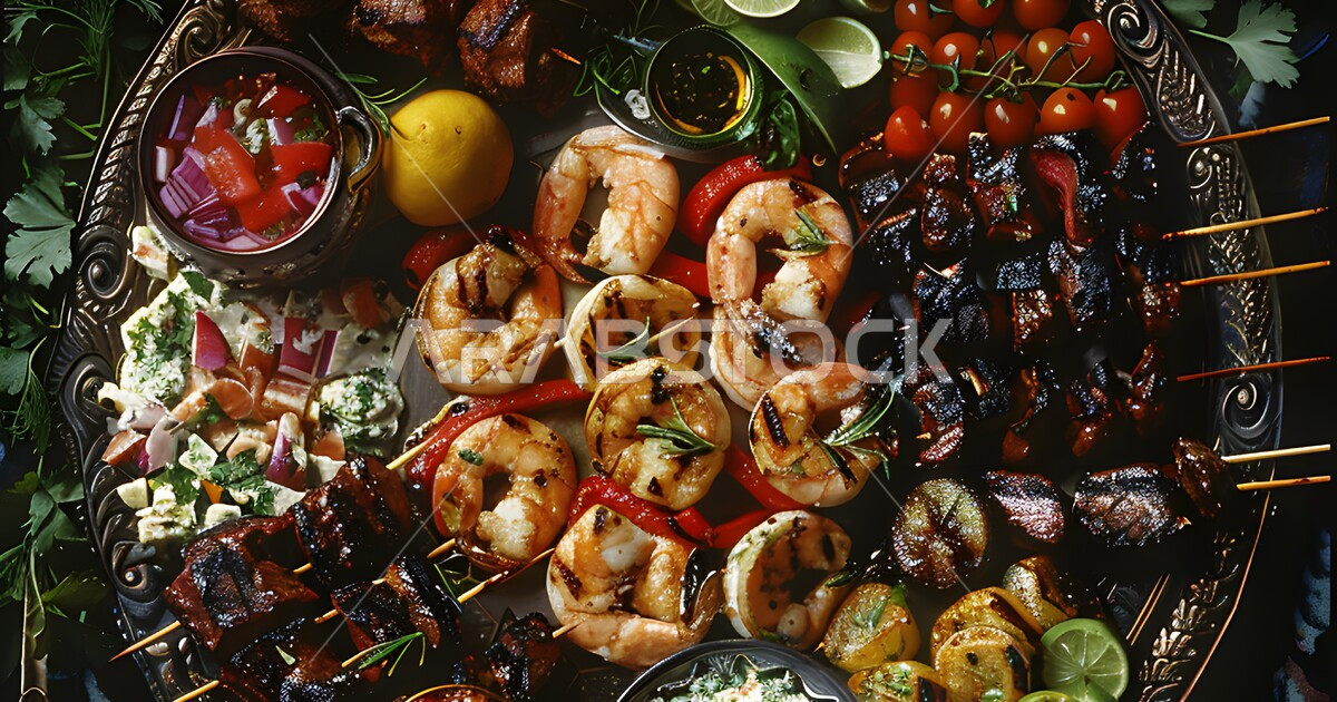 Delicious oriental Arabic appetizers and dishes, a table full of ...