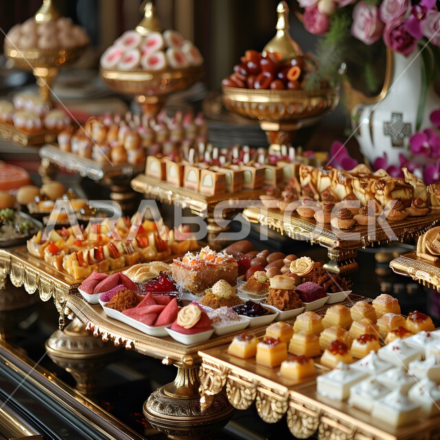 حلويات لذيذة شعبية بالفستق والمكسرات، أكلات غنية بالسكريات والسعرات الحرارية، ضيافة الأعياد والمناسبات في المملكة العربية السعودية, وصفات الأطعمة العربية الشرقية, بوفيه فاخر من الحلوى اللذيذة