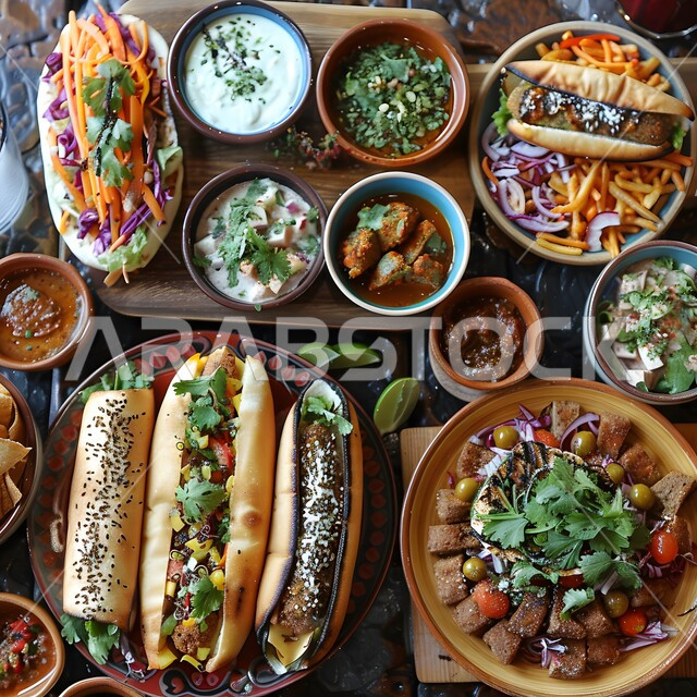 وليمة من المطبخ الشرق أوسطي, أطباق الطعام الصحية اللذيذة، مطاعم للمأكولات العربية الشرقية، وجبات الطعام الشهية، أكلات ذات قيمة غذائية عالية