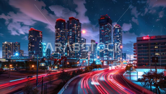  النمو والتطور العمراني الكبير في البناء، رؤية سعودية مستقبلية 2030، استخدام التقنيات المتطورة في انشاء المدن الحديثة، منظر تخيلي مستقبلي للأبراج و ناطحات السحاب في المملكة العربية السعودية، تطوير البنية التحتية 