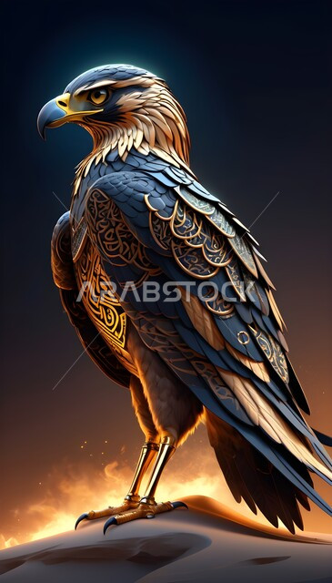 تصاميم فنية وديكورات عصرية، مجسم جداري ثلاثي الأبعاد للصقر الجارح, شغف وحب السعوديين للطيور العربية المفترسة, إكسسوارات وزخارف وتحف فنية راقية، نحت رخامي لرمز القوة والتحدي
