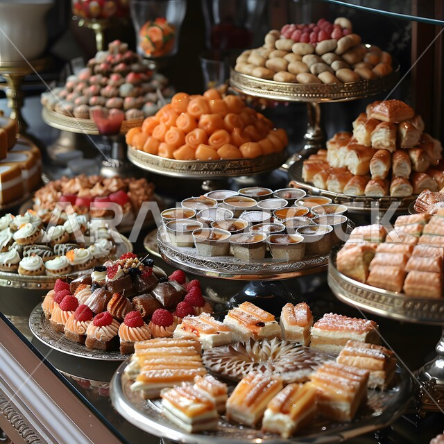 طاولة مليئة بالحلويات اللذيذة, فنون تقديم الحلى في المطاعم العربية, ضيافة الأعياد والمناسبات في المملكة العربية السعودية, أكلات غنية بالسكريات والسعرات الحرارية, وصفات الأطعمة الشرقية